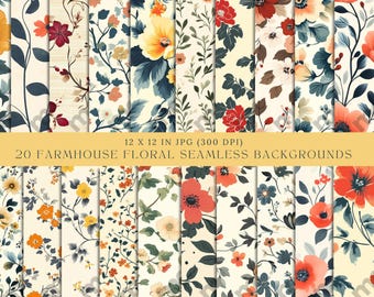 Farmhouse Floral Seamless Paper: Country Style Backgrounds (Digital Download)