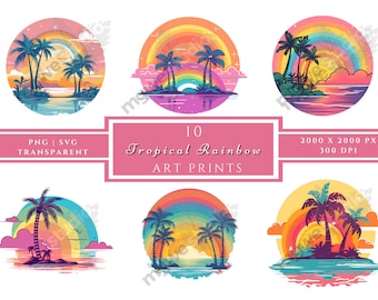 Tropical Rainbow Clipart: Beach Digital Art Prints (PNG, SVG)