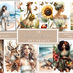 Clipart de niña en acuarela, 18 jpg, niña en la naturaleza, descarga digital, creación de tarjetas, diario basura, scrapbooking digital, manualidades con papel digital