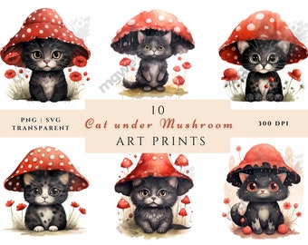 Cat Clipart Boho Transparent Digital Art Print, PNG Instant