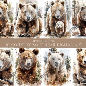 Clipart aquarelle grizzli, clipart mignon grizzly, fabrication de cartes clipart, clipart ours, Illustration aquarelle, téléchargement immédiat