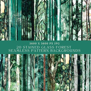 Papier numérique forêt, lot de 20 JPG, arrière-plans d'arbres avec vitraux, créations en papier, fabrication de cartes, téléchargement numérique, papier numérique, journal indésirable