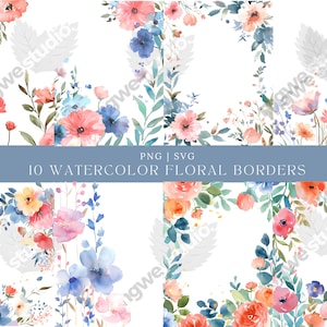 Watercolor Floral Border Clipart Wildflower Field of Flowers Wedding Clipart Flower Field Clipart Borders Wild Flowers PNG Instant Download