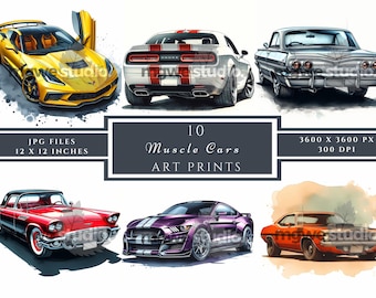 Imágenes de Muscle Car: 10 imágenes de coches en acuarela (descarga digital)