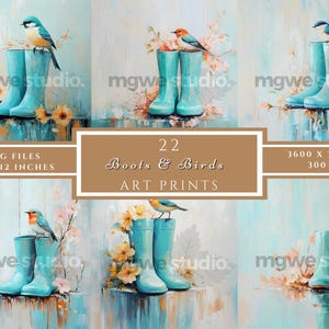 Rain Boots & Birds Clipart: Spring Illustrations (Digital Download)