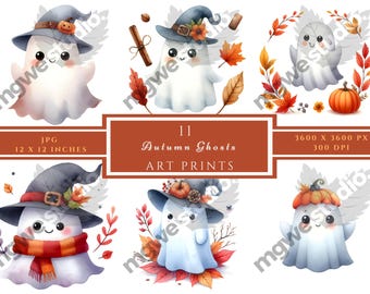 Conjunto de clipart em aquarela de fantasmas de outono: scrapbooking de outono, artesanato (download digital em JPG)