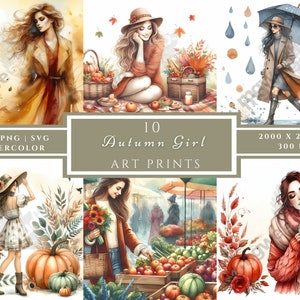 Autumn Girl Clipart, Acuarela Autumn Girl Set, Imprimible, PNG de alta calidad, Descarga digital, Artesanía en papel, diarios basura, Autumn Girl PNG