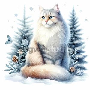 16 Winter Cat Clipart Jpgs, Printable Watercolor Clipart, Winter Cute ...