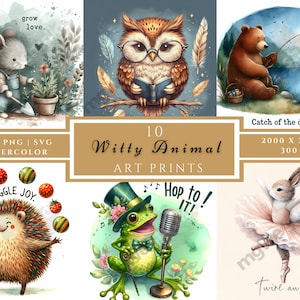 Watercolor Animal Clipart: Witty Art Prints (Digital Download)