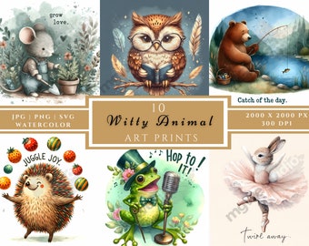 Watercolor Animal Clipart: Witty Art Prints (Digital Download)