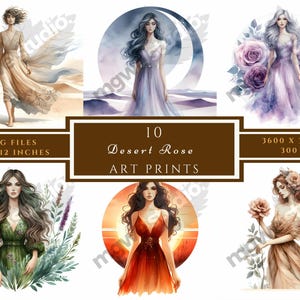 Clipart de niña en acuarela, 10 jpg, rosa del desierto, descarga digital, arte mural, creación de tarjetas, diario basura, álbum de recortes digital, papel digital