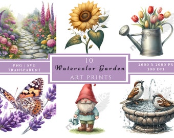 Watercolor Garden Clipart: Floral PNG, SVG (Digital Download)