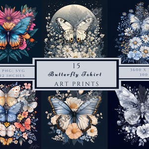 Butterfly Clipart Bundle Watercolor Butterfly Transparent Digital Art Print, PNG Instant Download Romantic Butterfly Insect Clipart, Nature