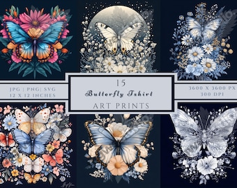 Watercolor Butterfly Clipart Bundle: Transparent PNG, JPG, SVG (Digital Download)