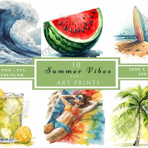 Sommer Clipart Aquarell Clipart Sommer Digitaldrucke Hochwertiger digitaler Download Papier Handwerk Junk Journal Strand ClipArt
