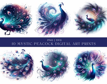Peacock-clipart: Mystic Fantasy Art, PNG SVG (digitale download)
