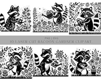 Clipart de mapache jardinero: paquete SVG y PNG (2000 x 2000 px)