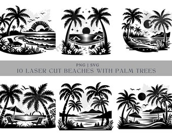 Beach Scene SVG Bundle: Tropical Island Palm Tree Designs (Digital Download)