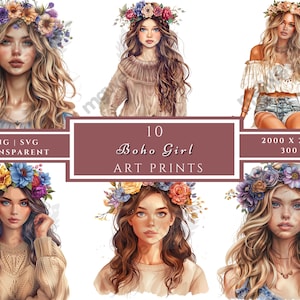 Clipart ragazza boho, PNG ragazza naturale, ragazza estiva naturale, immagini di moda estetica neutra, grafica di moda estiva per le donne, boho