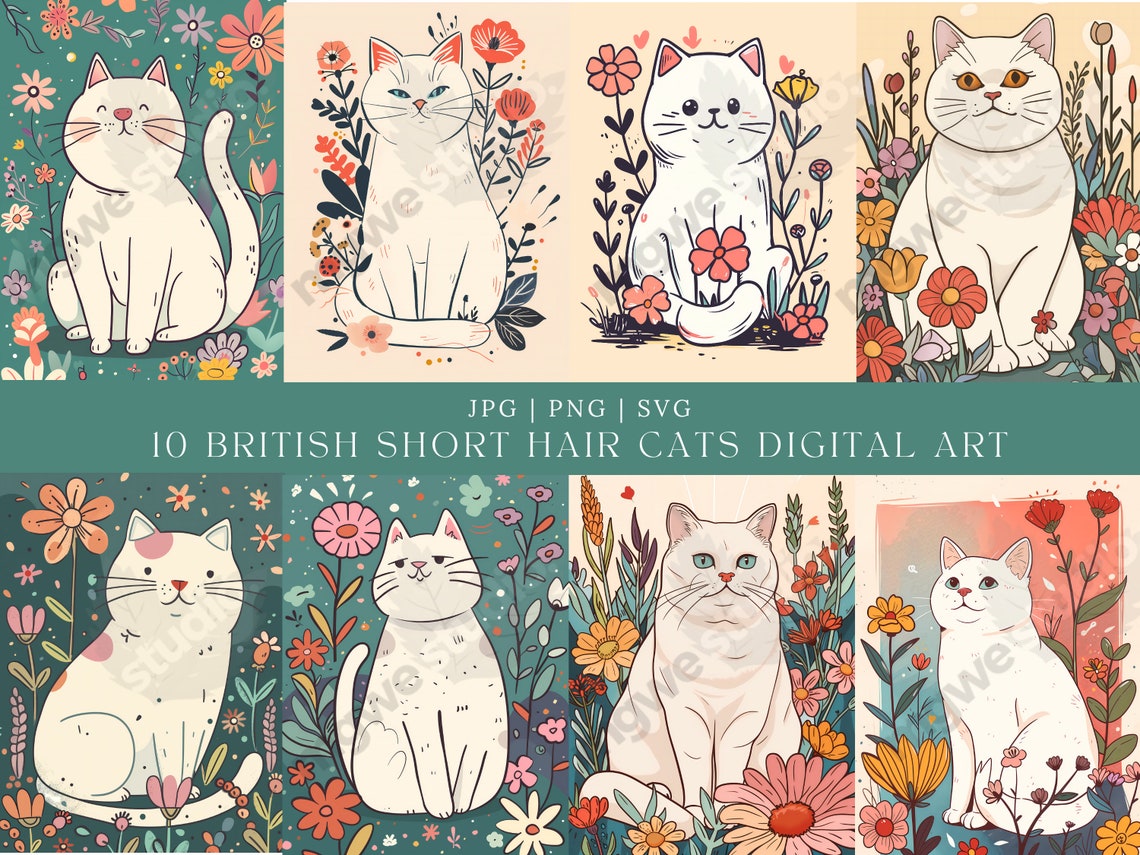 British Shorthair Cat Clipart Bundle: Nursery Art (PNG, SVG) - Etsy Canada