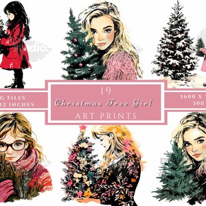 Aquarell Mädchen Clipart, 19 jpg, Weihnachtsbaum Mädchen, digitaler Download, Wandkunst, Kartenherstellung, Junk Journal, digitales Papierhandwerk