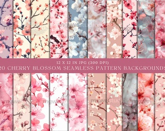 Cherry Blossom Seamless Pattern: Pink Floral Digital Paper (JPG)