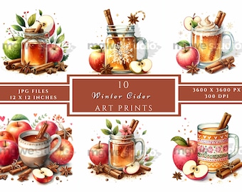 Aquarell Apple Cider Clipart Set, 10 JPG Dateien von Winter Cider und Zimt Kunst für Scrapbooking, Kartenherstellung und Herbsthandwerk