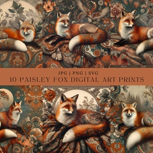 10 art numérique renard, clipart renard, Boho imprimable, PNG de haute qualité, téléchargement numérique, créations en papier, journaux indésirables, clipart Boho