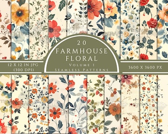 Farmhouse Floral Seamless Paper: Country Background (Digital Download)