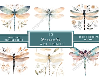 Dragonfly Clipart Bundle: Boho PNG Graphics (Digital Download)