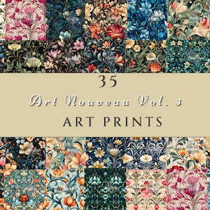 アールヌーボーデジタルペーパー花柄シームレスデコ背景デジタルダウンロード高品質背景花柄デジタルペーパー、ヴィンテージ花柄