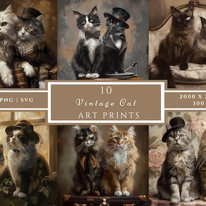 Vintage Katze Print Bundle, Clipart, Kätzchen Digital Art, bedruckbar, hochwertige PNG, digitaler Download, Papiermodell, Junk Journals, Vintage
