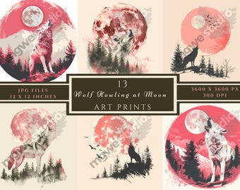 Wolf Howling at Moon Art Prints: 12x12 JPG (Digital Download)