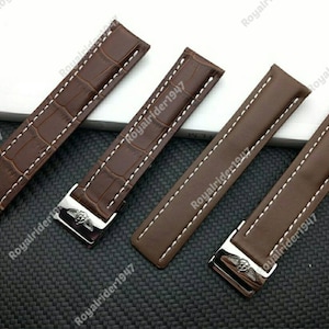 Bracelet breitling 20 mm, 22 mm, 24 mm, ruban adhésif, bracelet en cuir de rechange avec extrémités droites avec fermoir fermoir pour montres breitling image 3