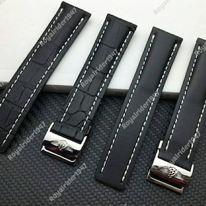 Bracelet breitling 20 mm, 22 mm, 24 mm, ruban adhésif, bracelet en cuir de rechange avec extrémités droites avec fermoir fermoir pour montres breitling image 2