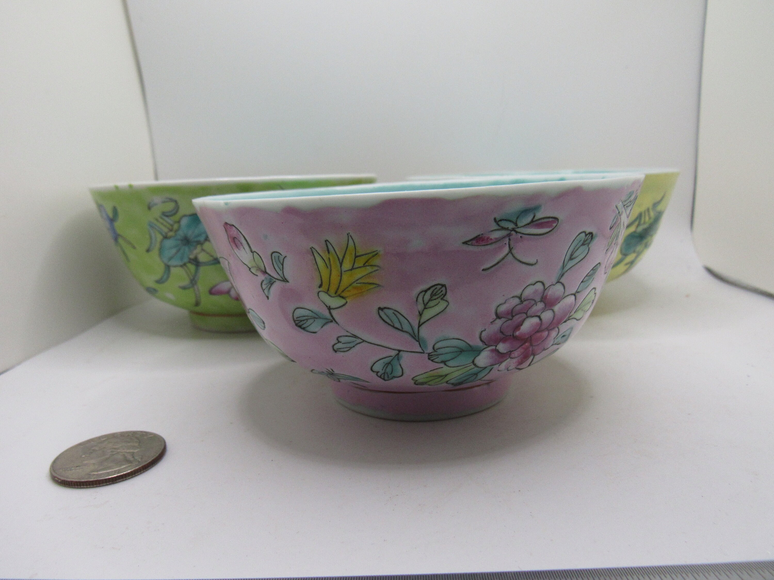 3 Rare Colorful Antique Chinese Porcelain Rice Bowls Etsy