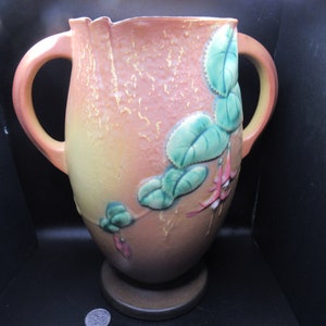 Roseville arts and crafts pottery, brown fuchsia large vase