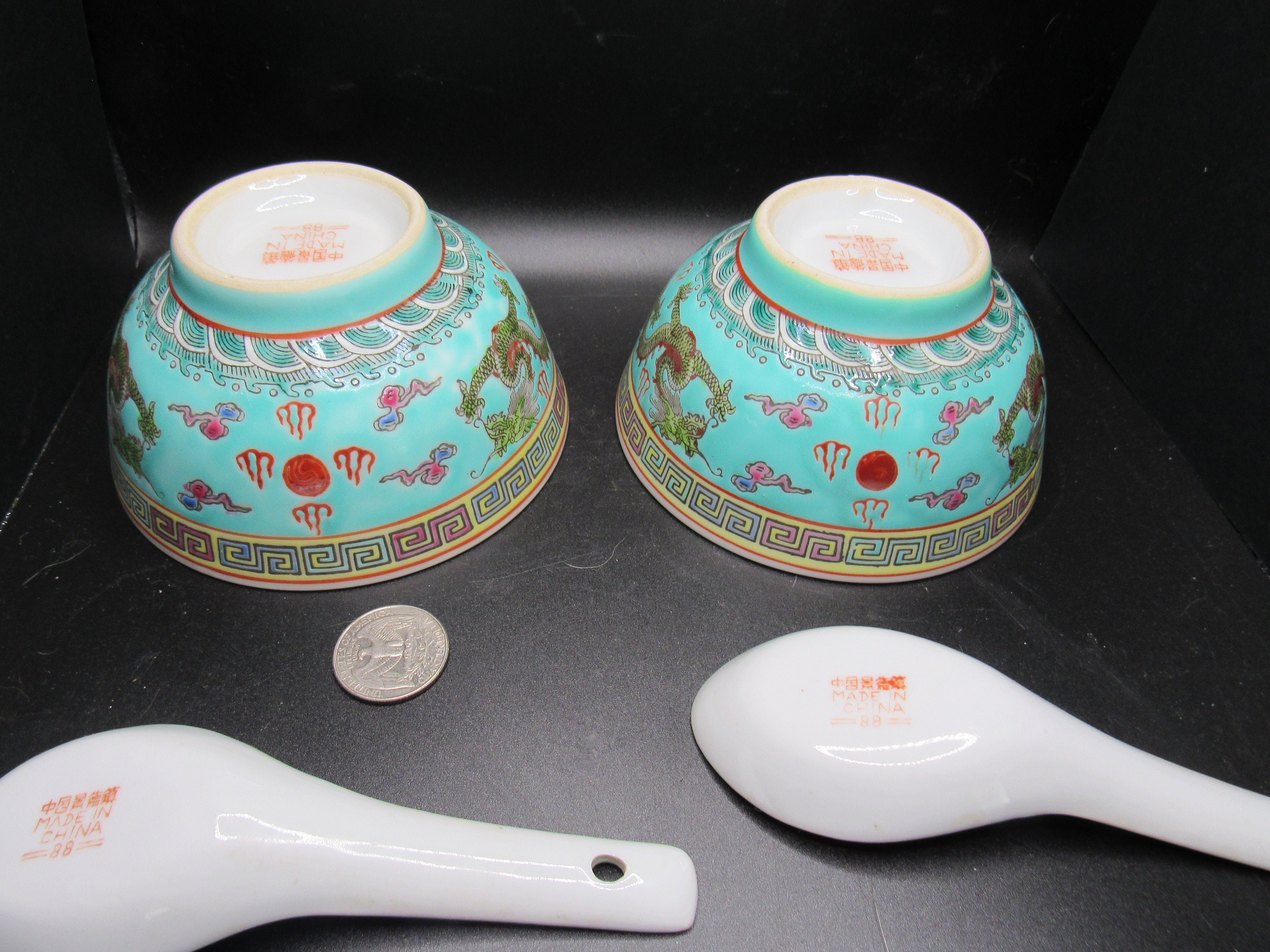 2 Sets Rare Vintage Chinese Porcelain Blue Double Dragon Rice - Etsy