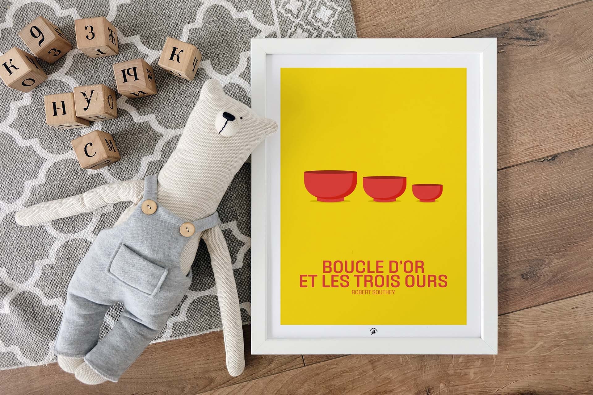 Affiche Boucle d'or, Décoration Chambre d'enfants, Poster Contes Pour Enfant, Cadeau de Naissance, A