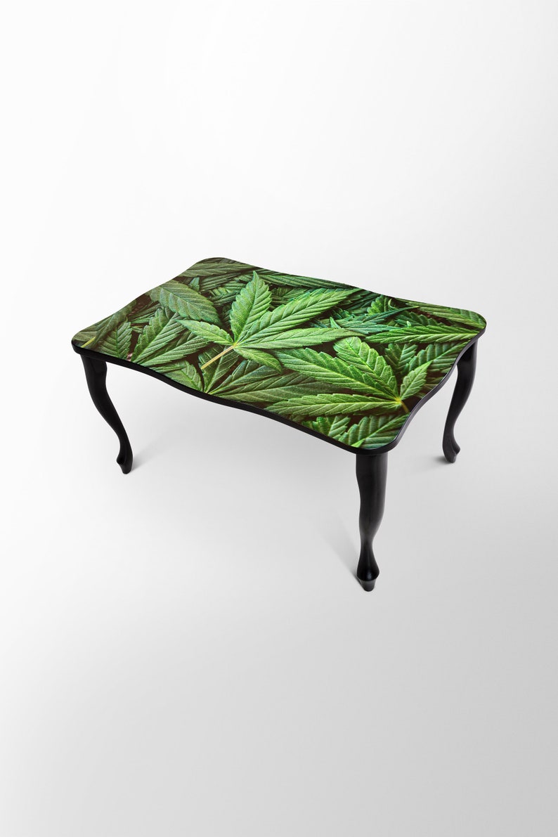 Coffee table table for the living room 21st birthday CANNABIS smoking table blant with marijuana leaf motif image 1