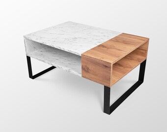 Coffee table personalisation  | TONGI | table for the living  room | marble white wood oak gold | metal legs | two tops