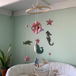 HATA Decors UK - babymobiel, mobiel wieg, handgemaakt, hangende mobiel, voor montessori en kinderdagverblijf, houten mobiel, Deep Ocean mobiel