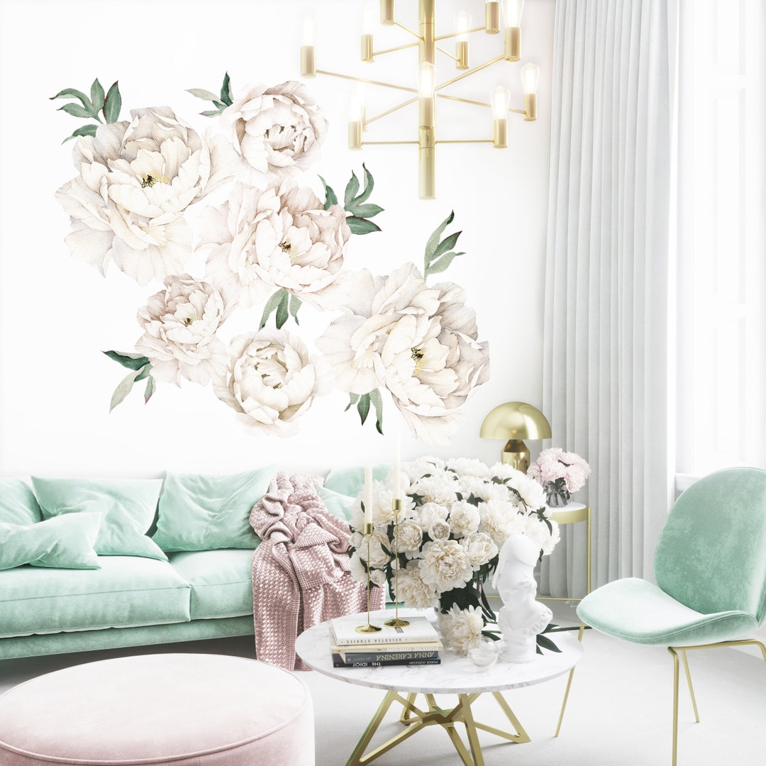 White Peony Wall Stickers | Floral Flower Wall Decal | Wall Paper ...
