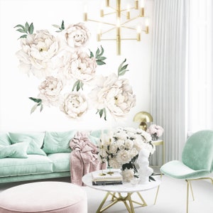 White Peony Wall stickers | Floral Flower Wall Decal | Wall paper Nursery art | Bedroom decor | Bathroom Home Decor
