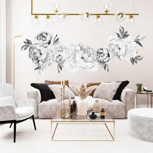 Black and White Peony Wall stickers | Floral Flower Wall Decal | Wall paper Nursery art | Bedroom decor | Bathroom Home Decor