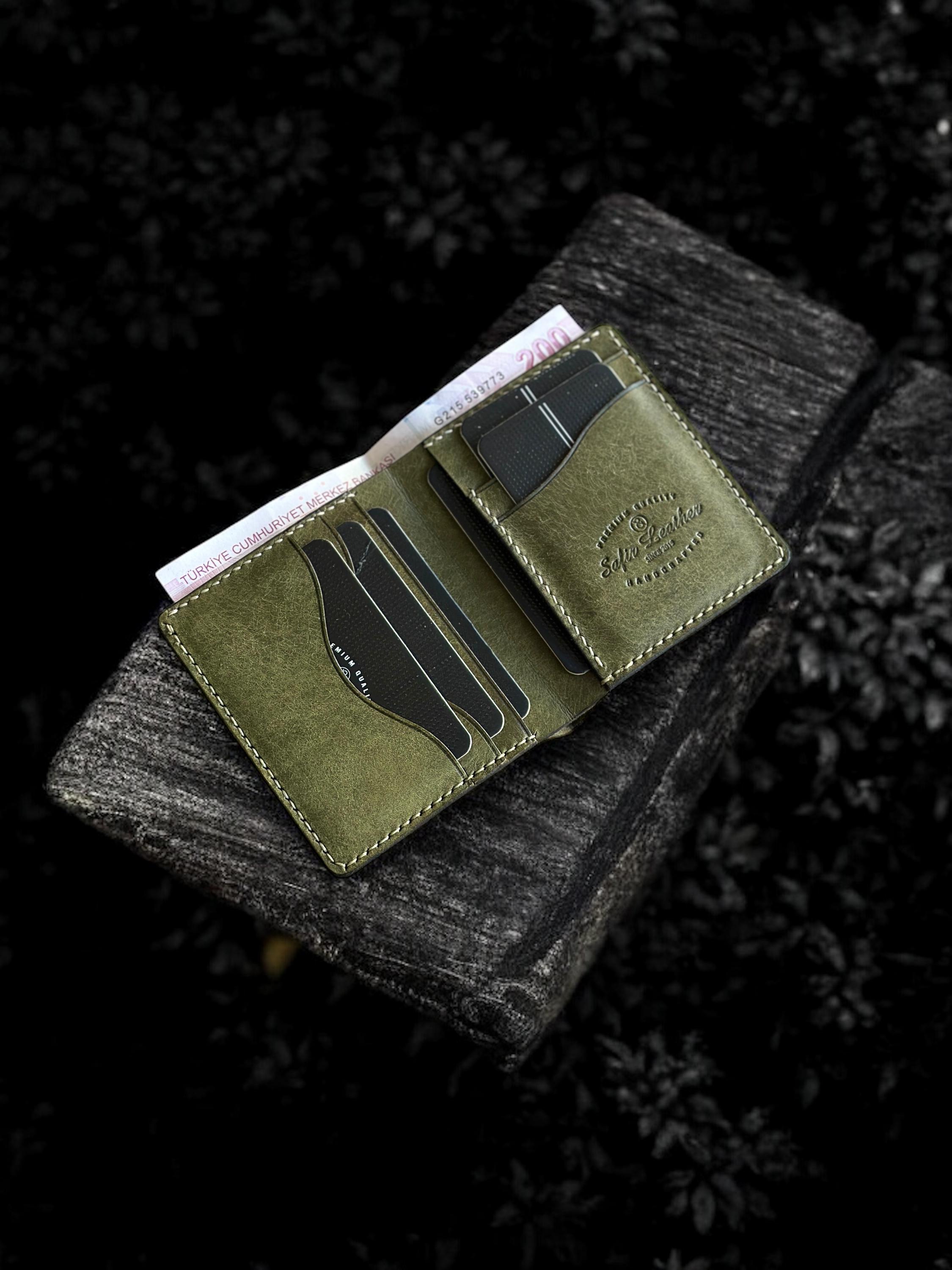 thumbnail image 2 of Lanyani RFID Blocking Bifold Wallet - Minimalist Fabric Wallet In Olive Green 2 of 12