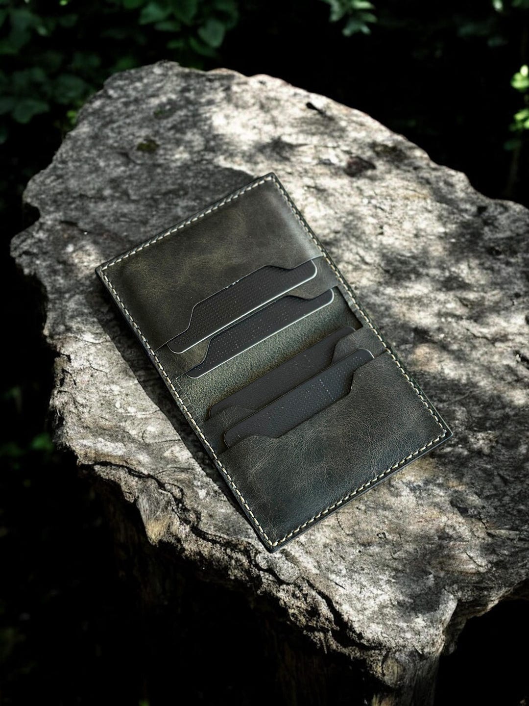 Green - Handcrafted Printed Card Holder with Slips 42 main image 1