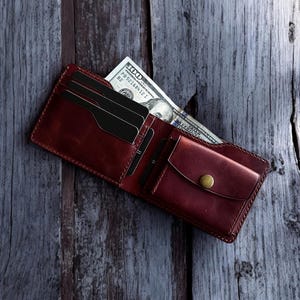 Handmade Genuine Leather Bifold Wallet – Red Brown Mens Wallet, Luxury Leather Gift for Him