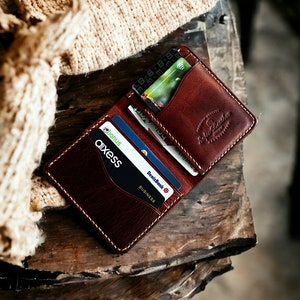Cartera única hecha a mano: tarjetero fino de cuero