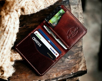 Cartera única hecha a mano: tarjetero fino de cuero